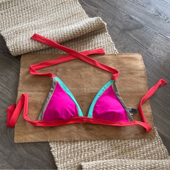 ABS Allen Schwartz Other - ABS Allen Schwartz Tri-Color Bikini Top Halter Pink Sz 8